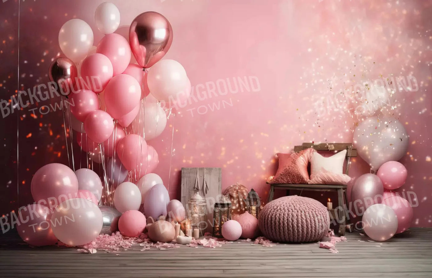 Pink Balloon Party 12X8 Ultracloth ( 144 X 96 Inch ) Backdrop