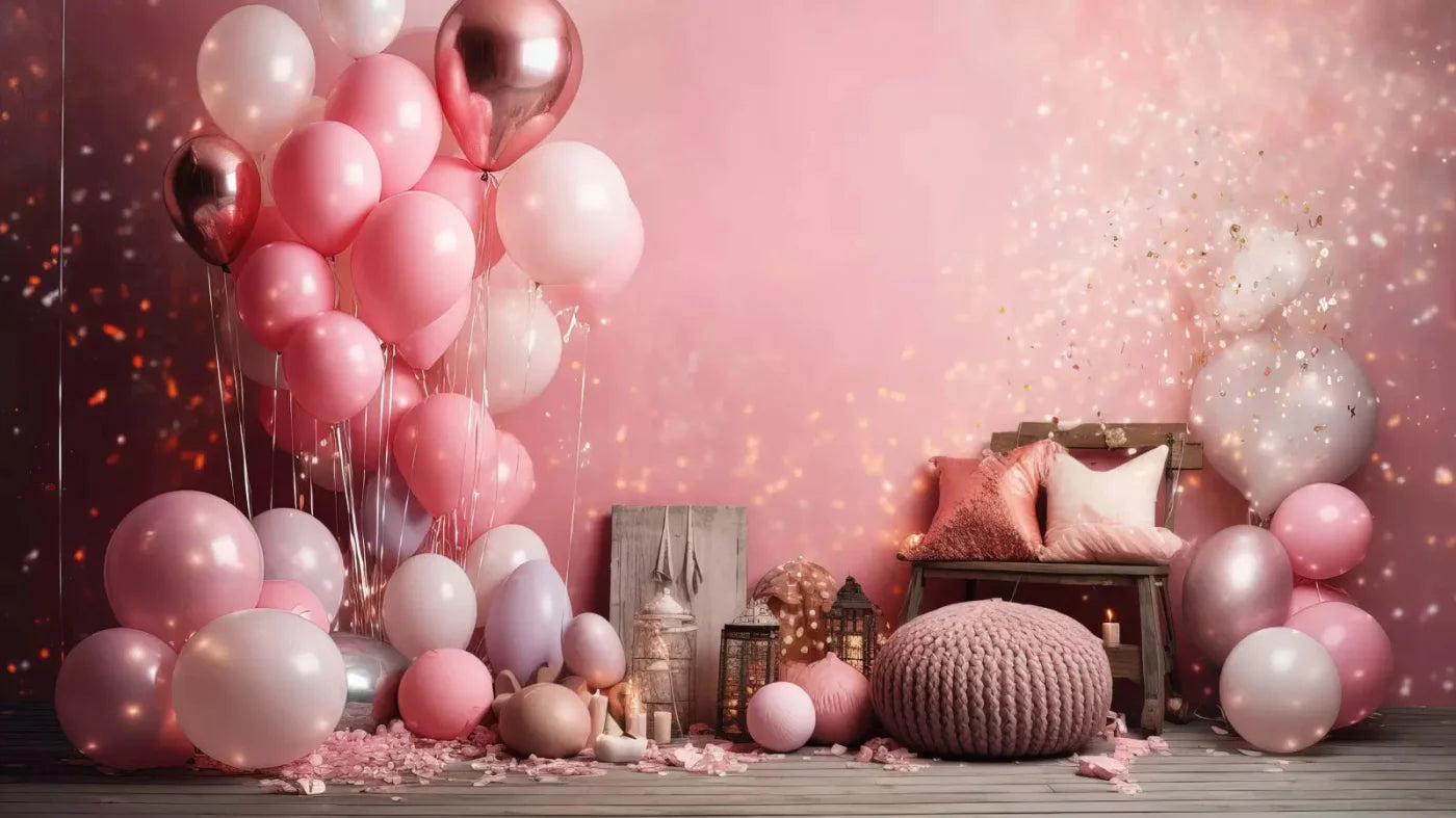 Pink Balloon Party 14X8 Ultracloth ( 168 X 96 Inch ) Backdrop
