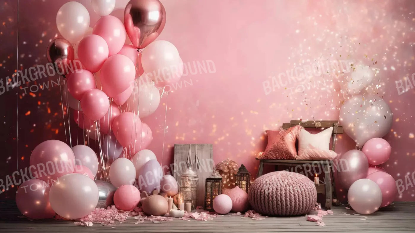 Pink Balloon Party 14X8 Ultracloth ( 168 X 96 Inch ) Backdrop