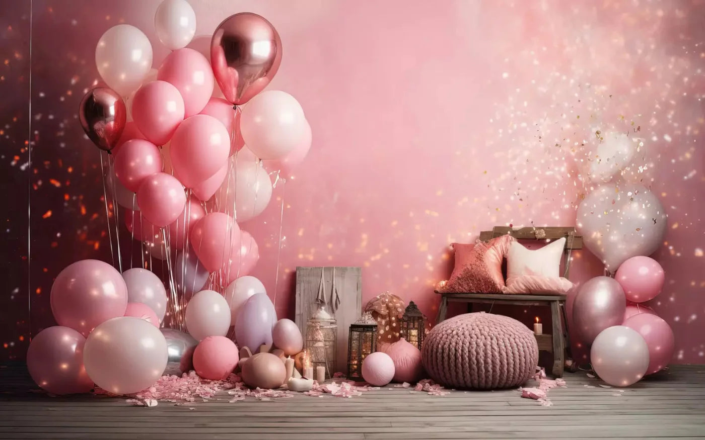 Pink Balloon Party 14X9 Ultracloth ( 168 X 108 Inch ) Backdrop