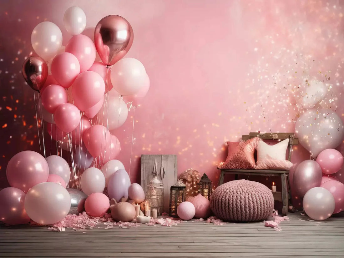 Pink Balloon Party 68X5 Fleece ( 80 X 60 Inch ) Backdrop