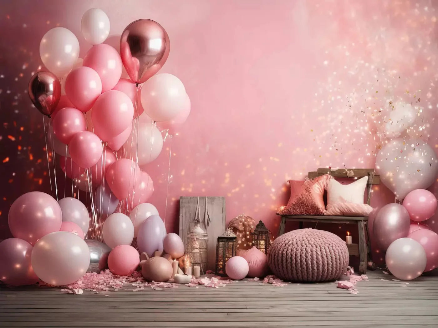 Pink Balloon Party 7X5 Ultracloth ( 84 X 60 Inch ) Backdrop