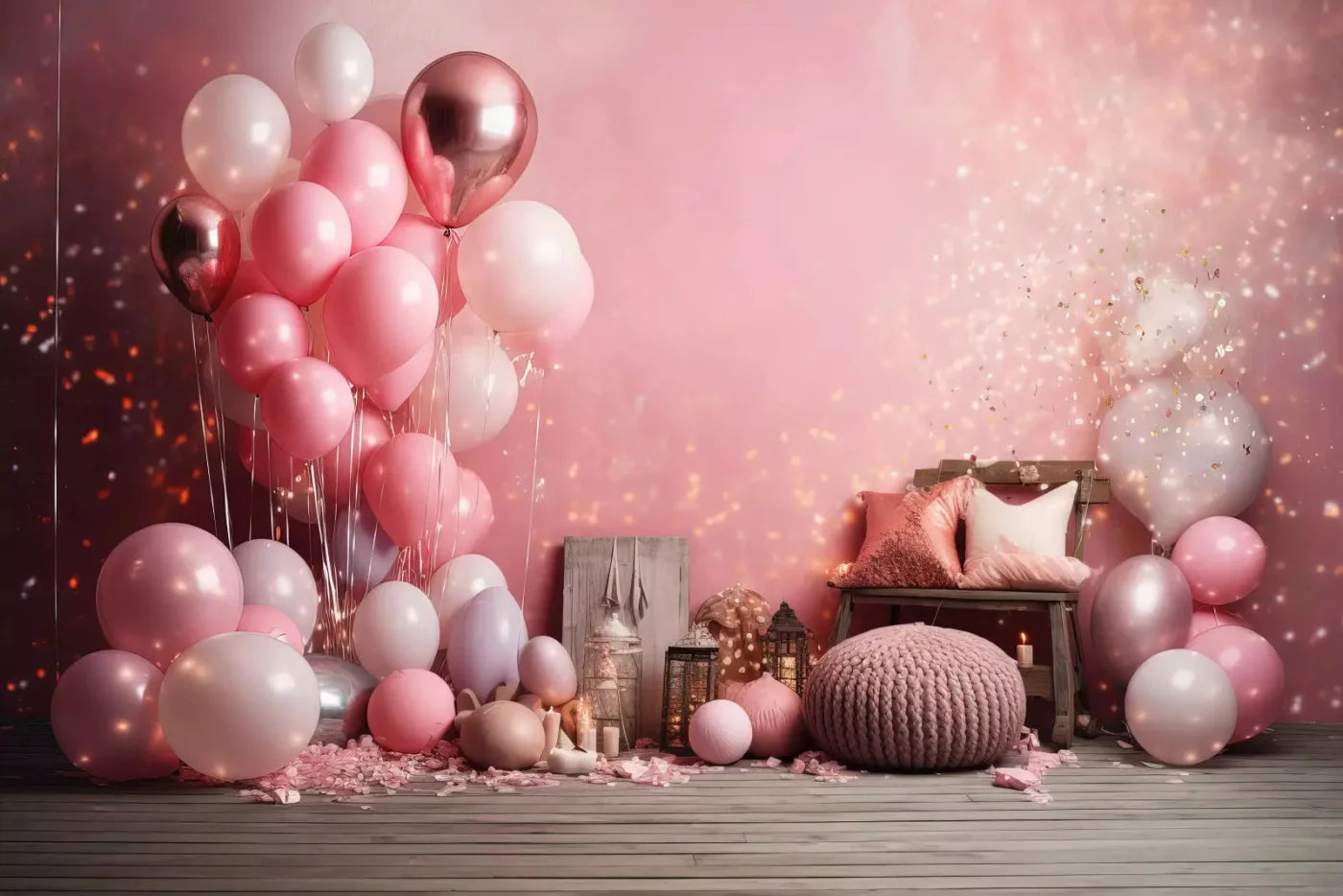 Pink Balloon Party 8X5 Ultracloth ( 96 X 60 Inch ) Backdrop