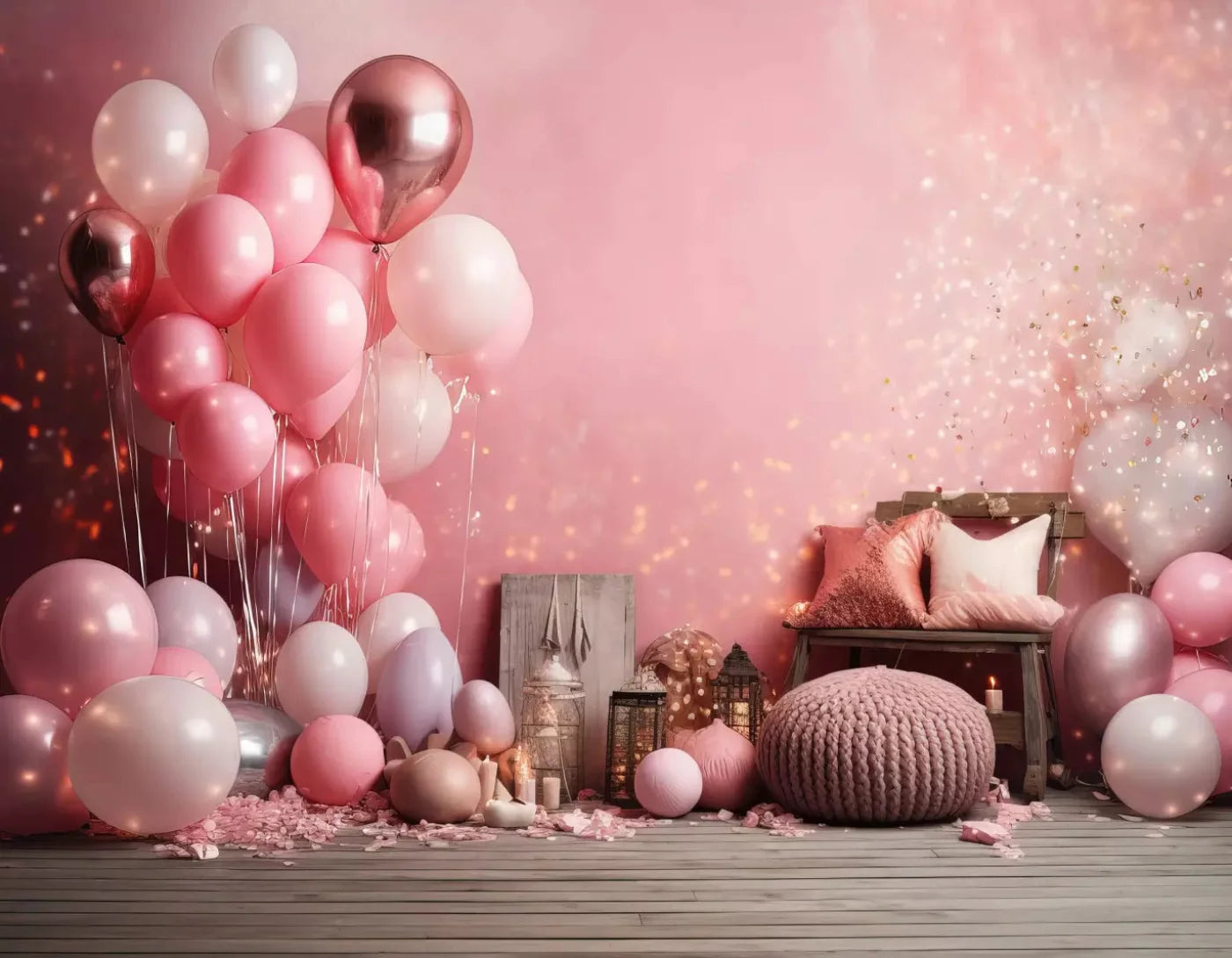 Pink Balloon Party 8X6 Fleece ( 96 X 72 Inch ) Backdrop