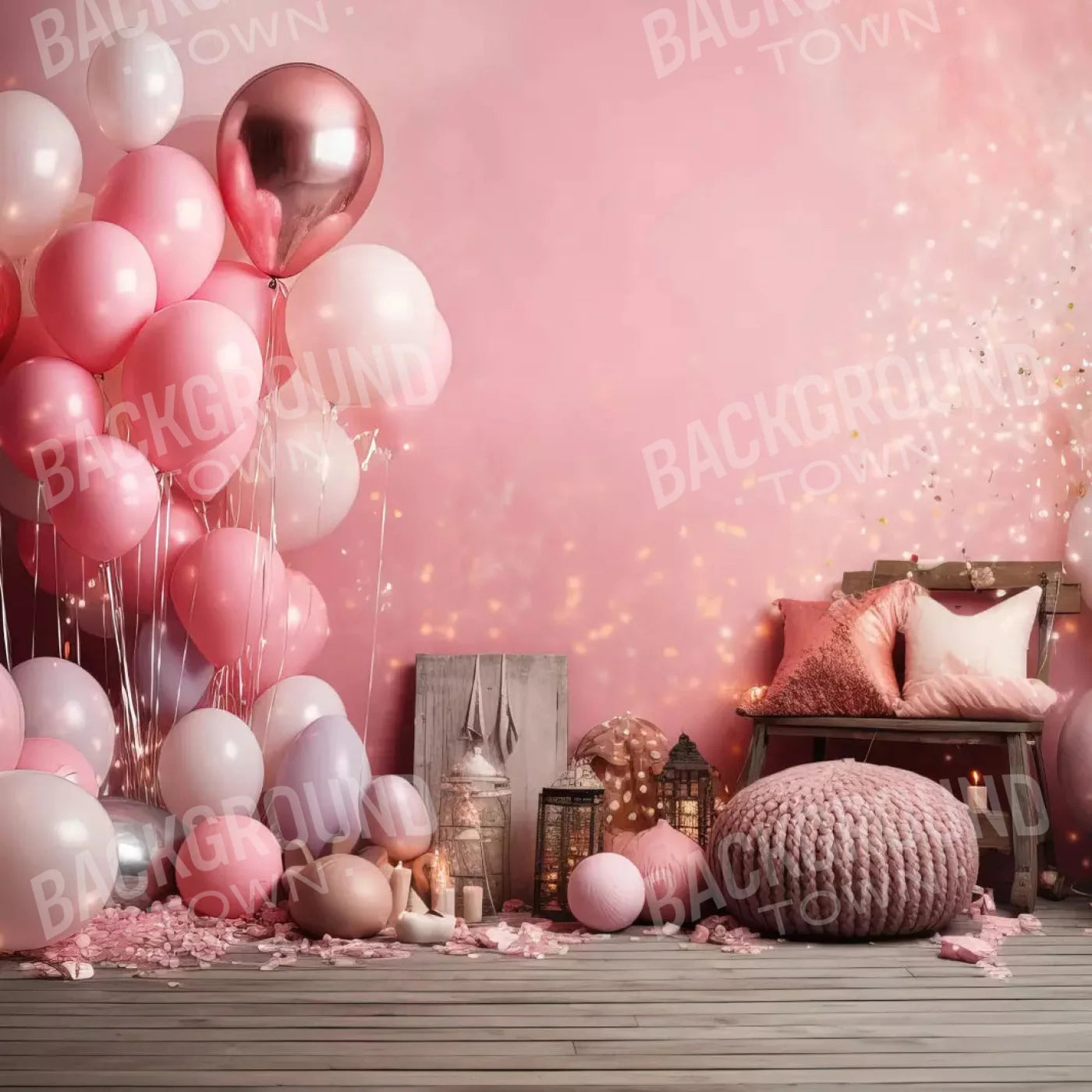 Pink Balloon Party 8X8 Fleece ( 96 X Inch ) Backdrop