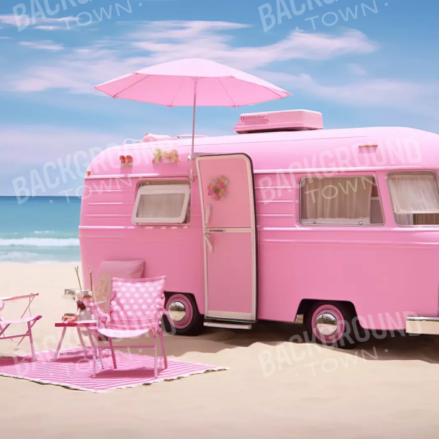 Pink Beach Day Camper 10’X10’ Ultracloth (120 X Inch) Backdrop