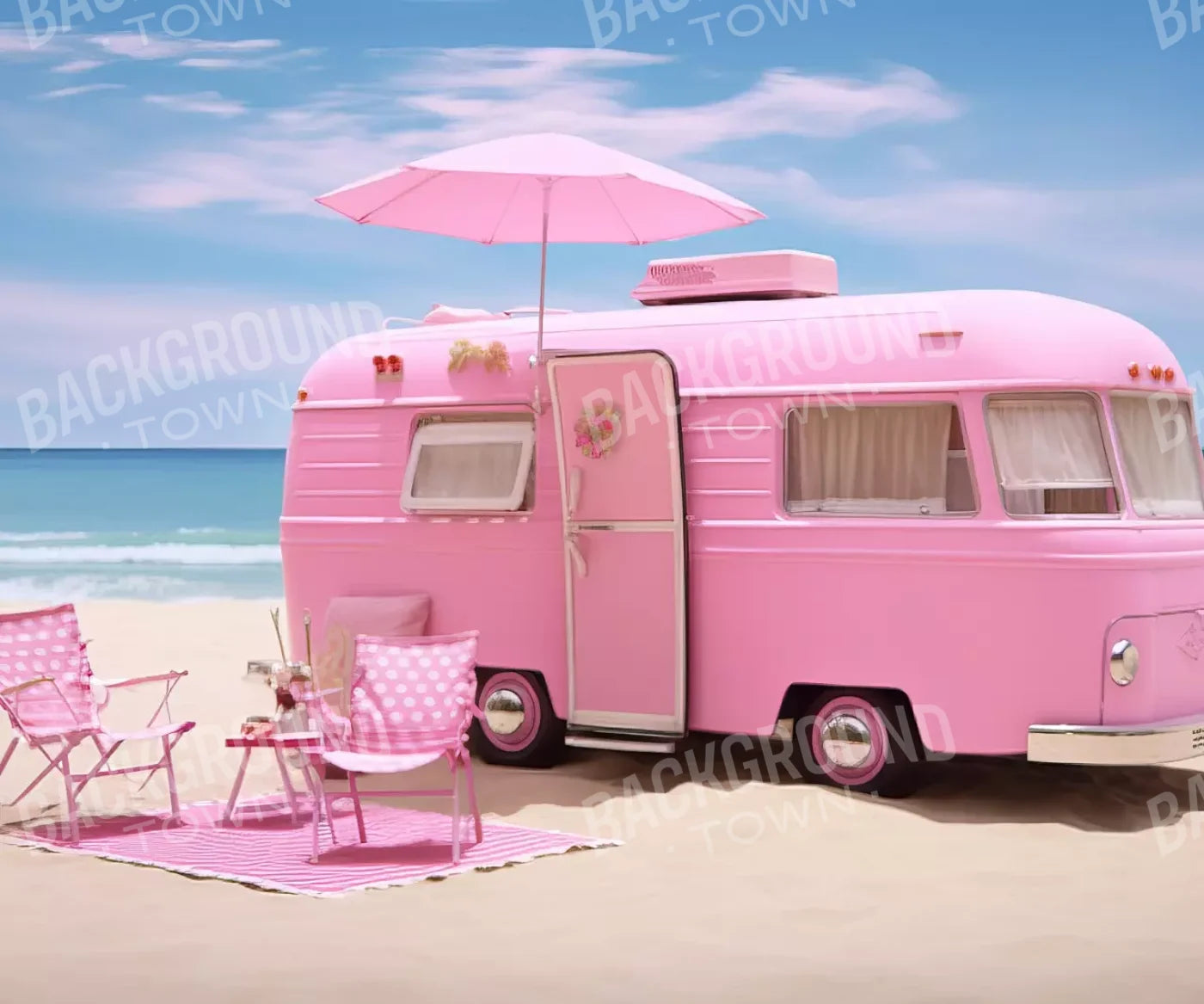 Pink Beach Day Camper 12’X10’ Ultracloth (144 X 120 Inch) Backdrop