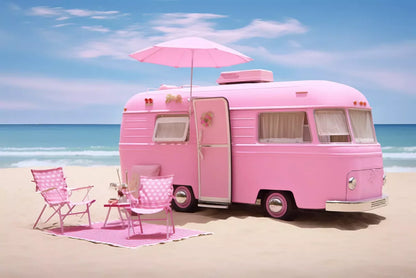 Pink Beach Day Camper 12’X8’ Ultracloth (144 X 96 Inch) Backdrop
