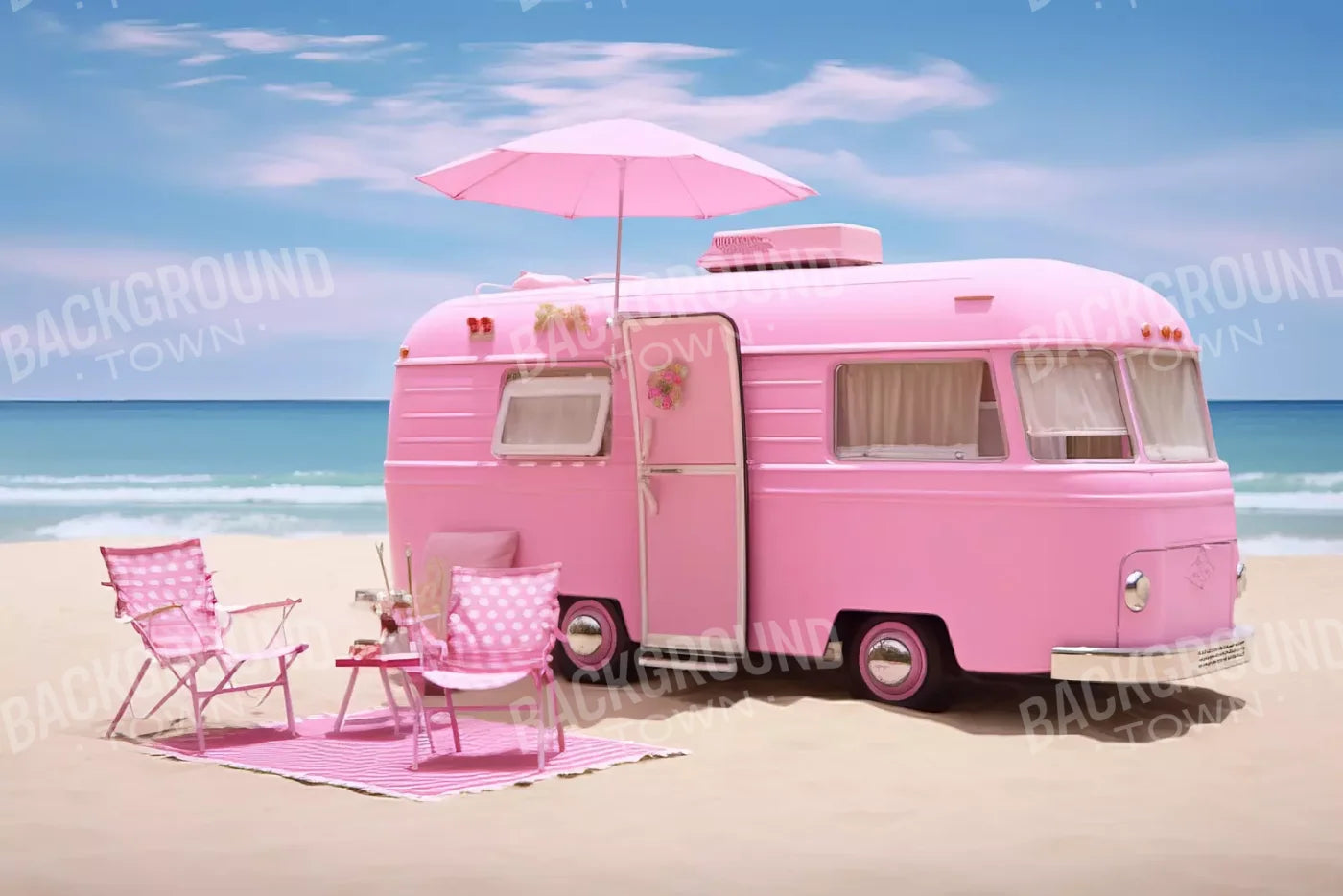 Pink Beach Day Camper 12’X8’ Ultracloth (144 X 96 Inch) Backdrop