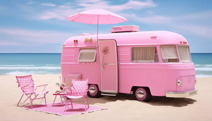Pink Beach Day Camper 14’X8’ Ultracloth (168 X 96 Inch) Backdrop