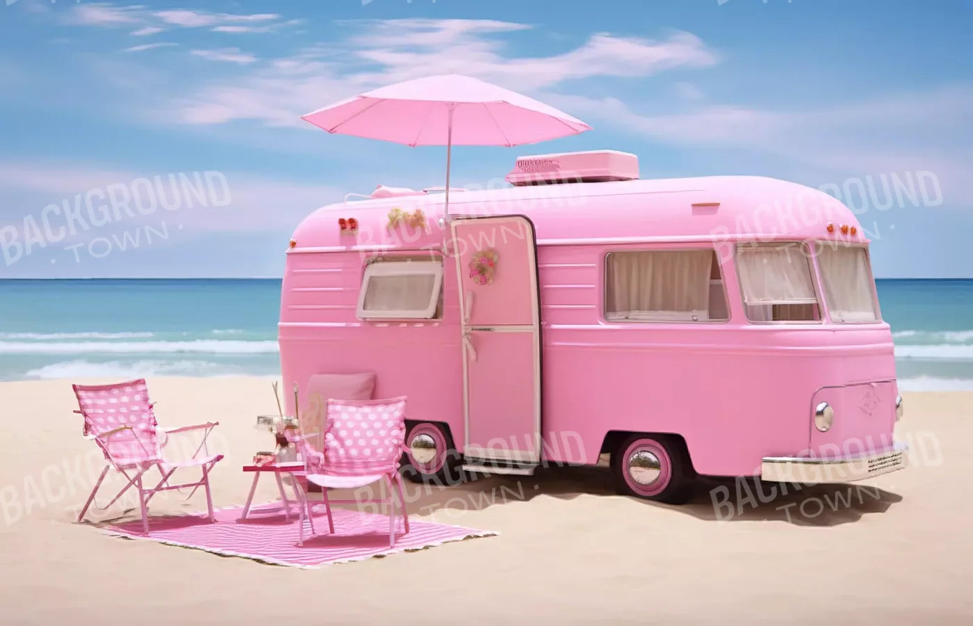 Pink Beach Day Camper 14’X9’ Ultracloth (168 X 108 Inch) Backdrop