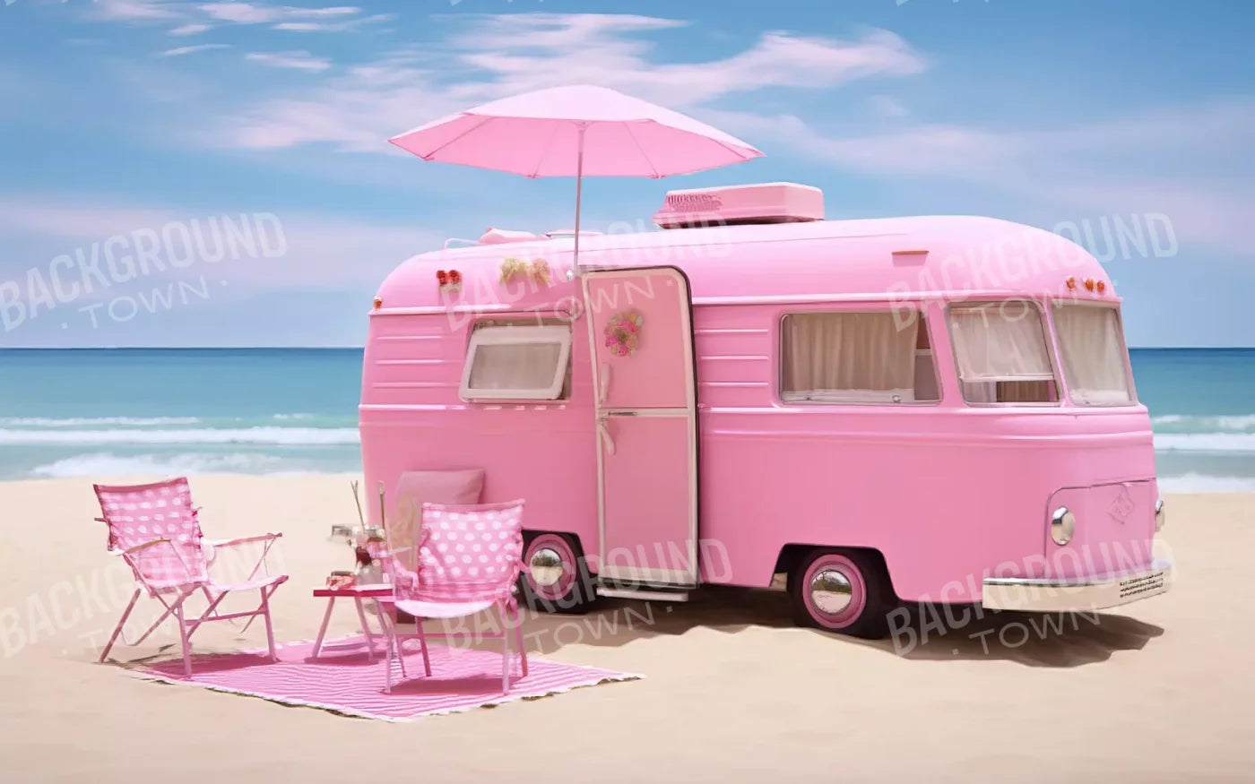 Pink Beach Day Camper 16’X10’ Ultracloth (192 X 120 Inch) Backdrop