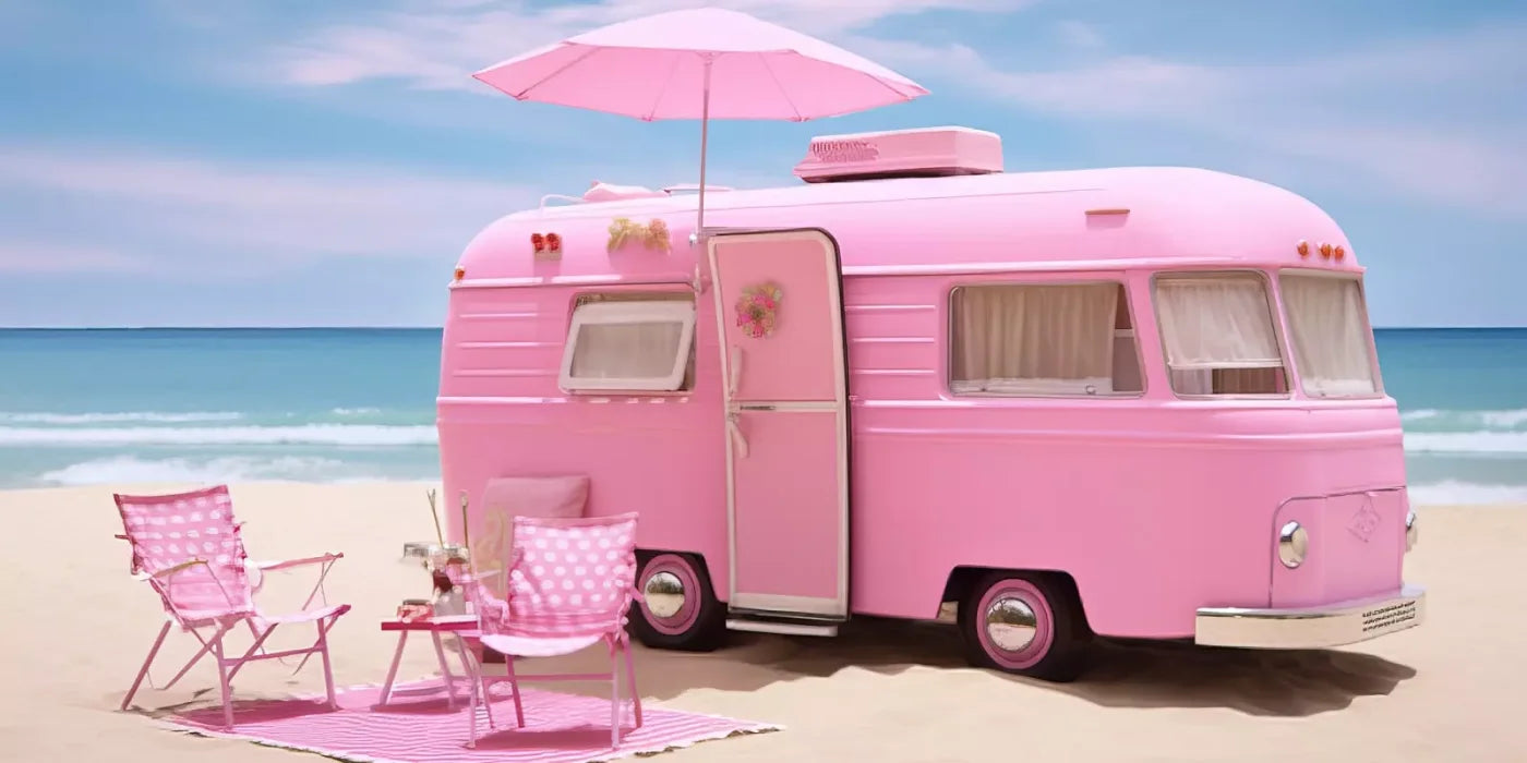 Pink Beach Day Camper 16’X8’ Ultracloth (192 X 96 Inch) Backdrop