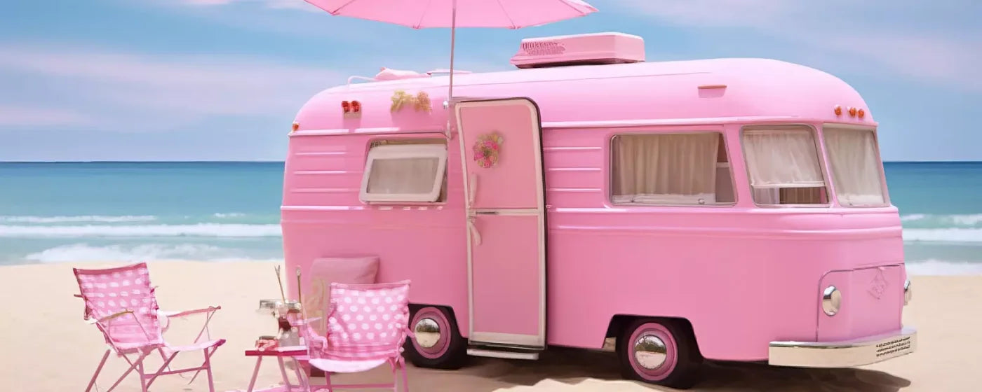 Pink Beach Day Camper 20’X8’ Ultracloth (240 X 96 Inch) Backdrop