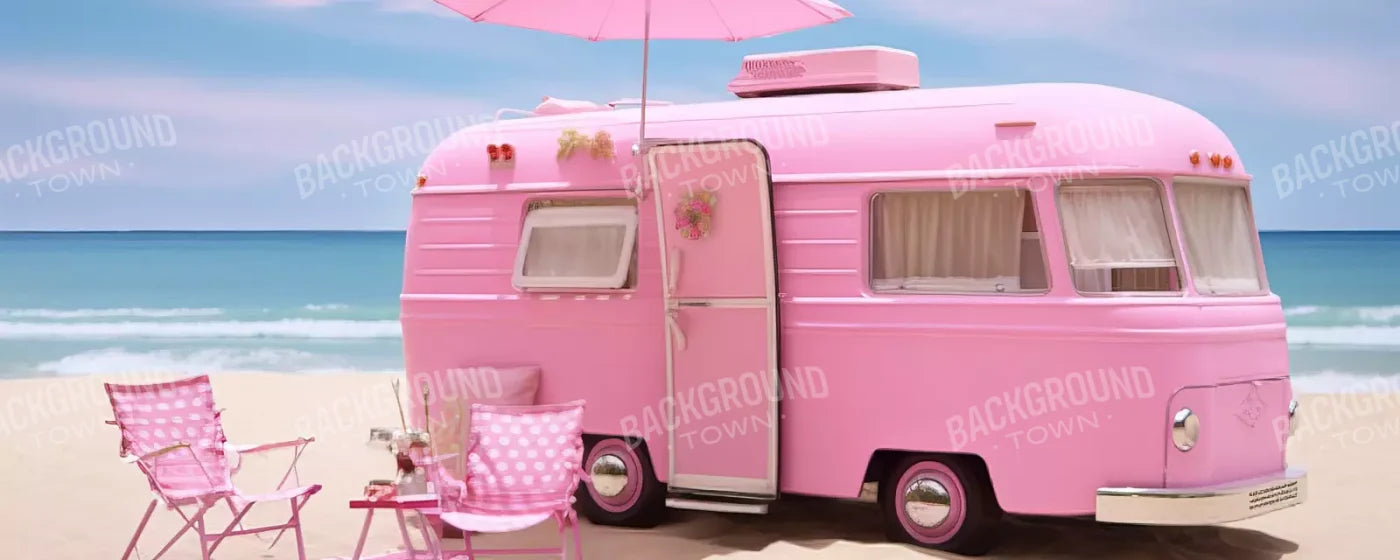 Pink Beach Day Camper 20’X8’ Ultracloth (240 X 96 Inch) Backdrop