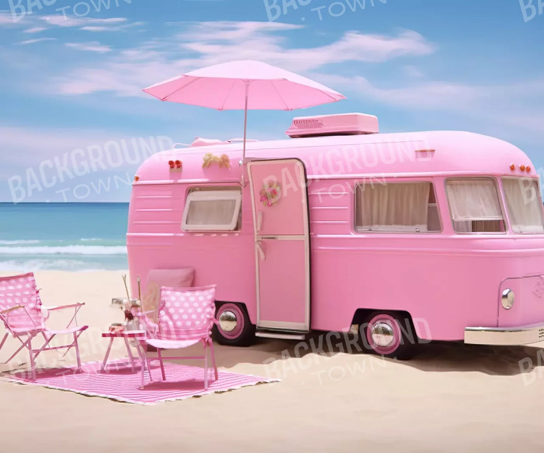 Pink Beach Day Camper 5’X4’2 Fleece (60 X 50 Inch) Backdrop