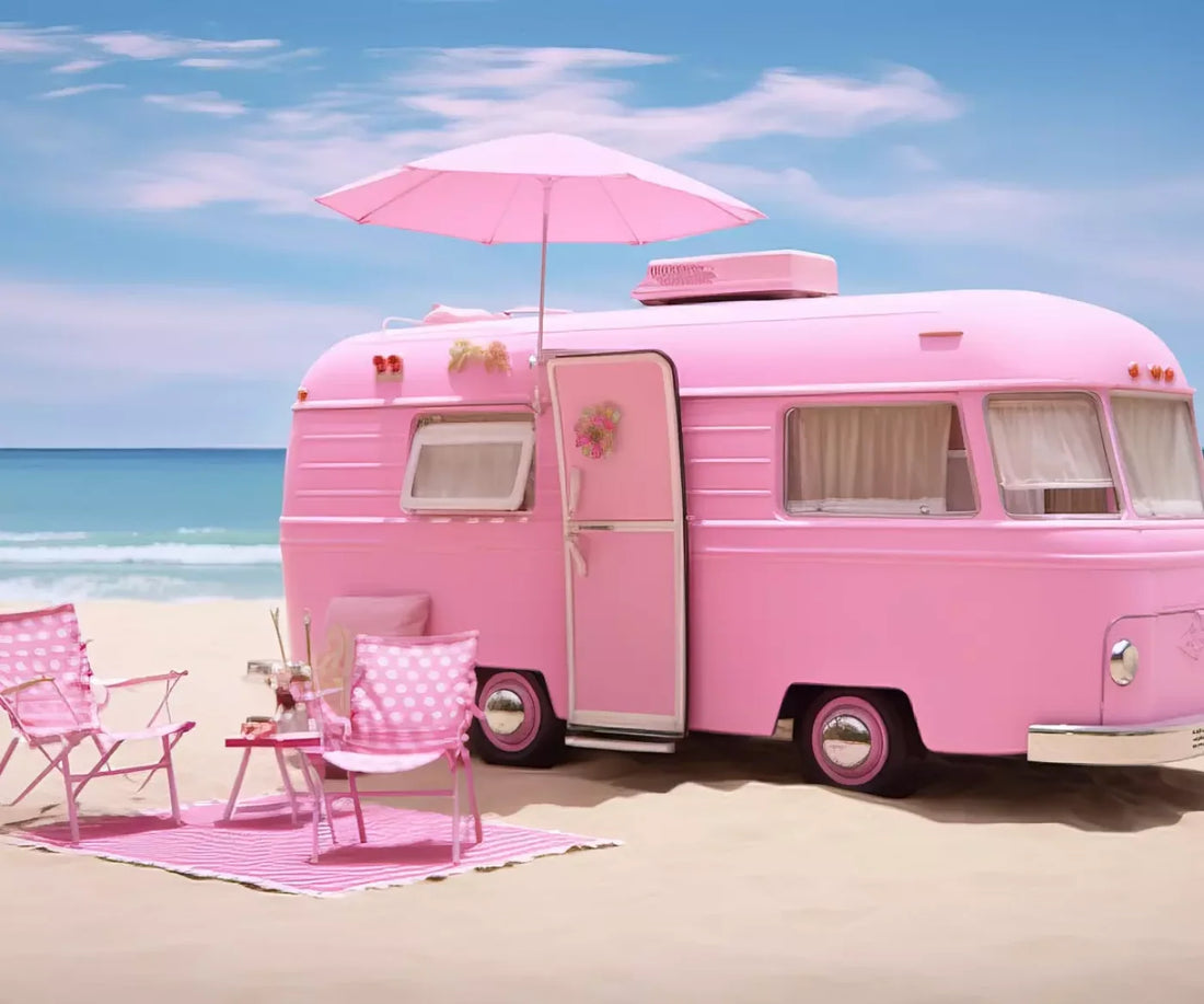 Pink Beach Day Camper 5’X4’2 Fleece (60 X 50 Inch) Backdrop