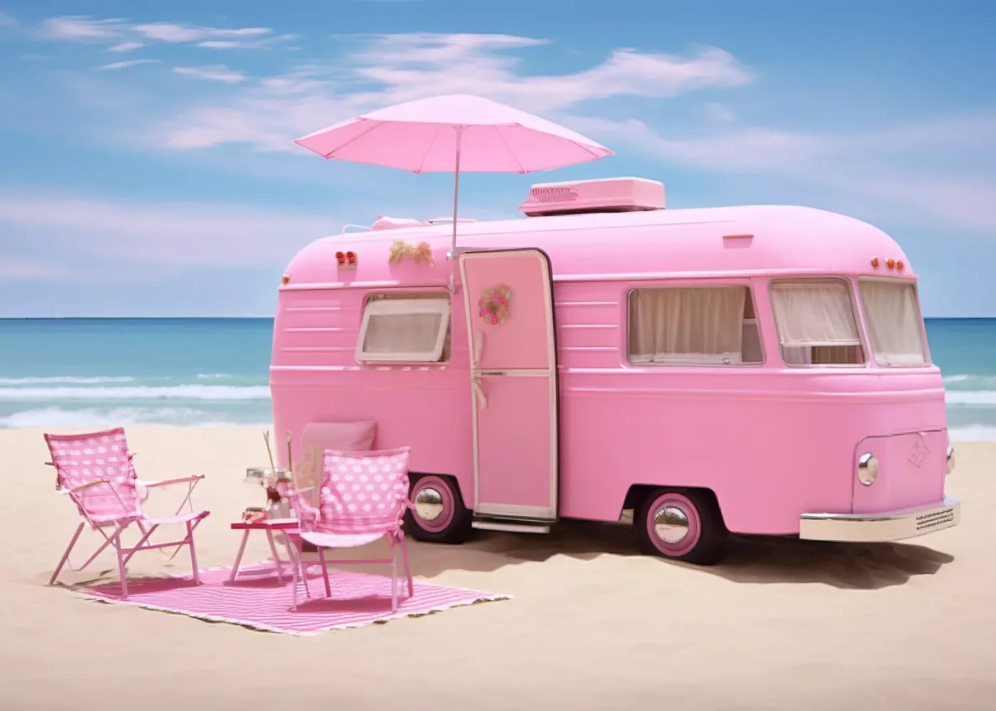 Pink Beach Day Camper 7’X5’ Ultracloth (84 X 60 Inch) Backdrop
