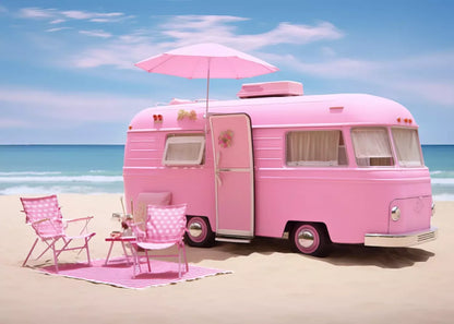 Pink Beach Day Camper 7’X5’ Ultracloth (84 X 60 Inch) Backdrop