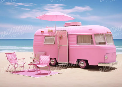 Pink Beach Day Camper 7’X5’ Ultracloth (84 X 60 Inch) Backdrop