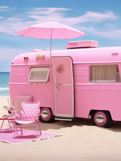 Pink Beach Day Camper Backdrop