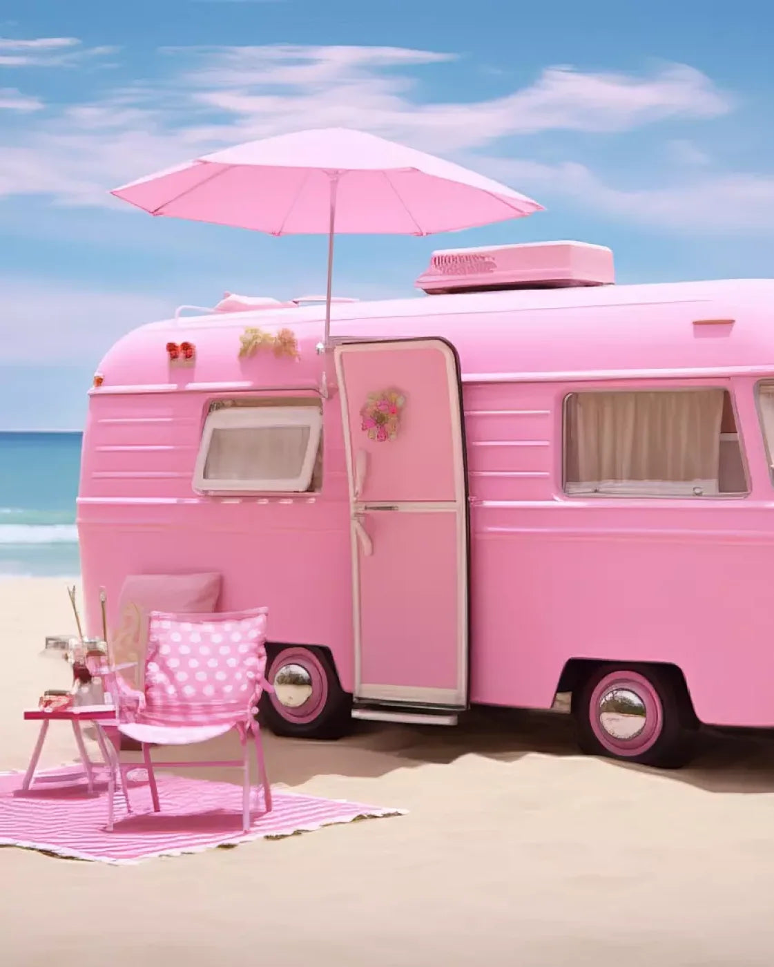 Pink Beach Day Camper Backdrop