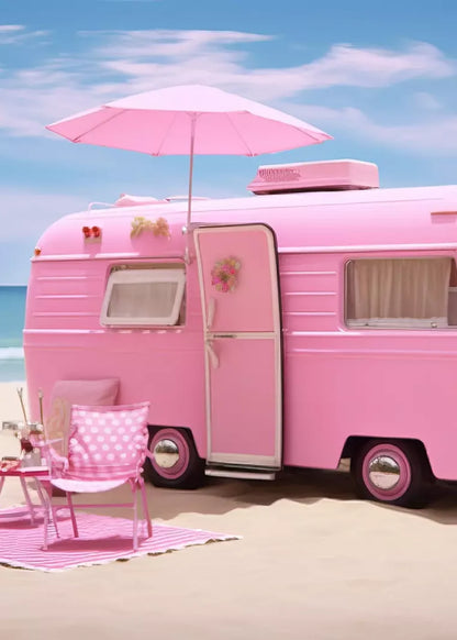 Pink Beach Day Camper Backdrop