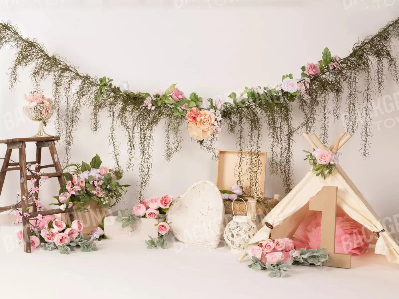 Pink Boho 7X5 Ultracloth ( 84 X 60 Inch ) Backdrop