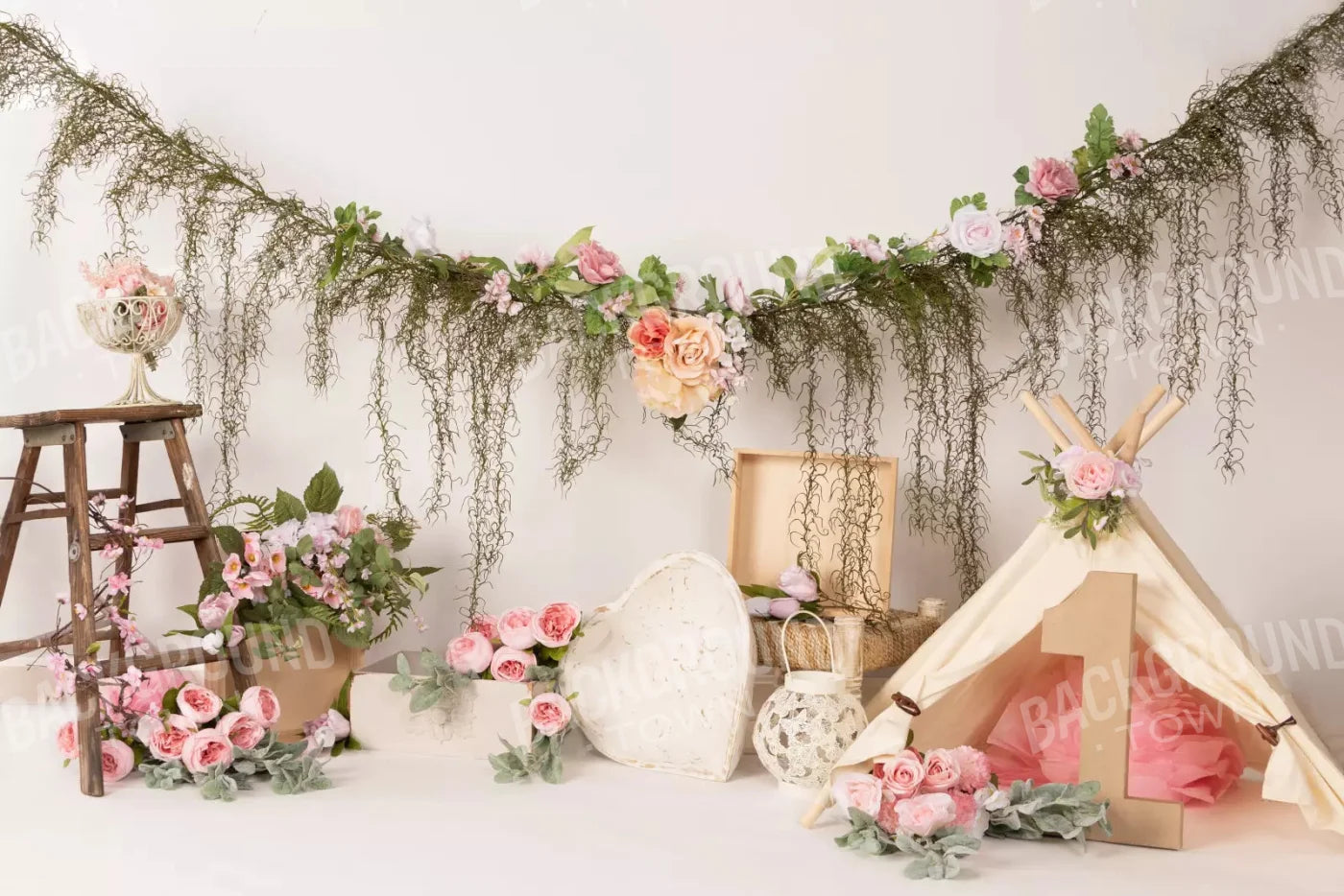 Pink Boho 8X5 Ultracloth ( 96 X 60 Inch ) Backdrop