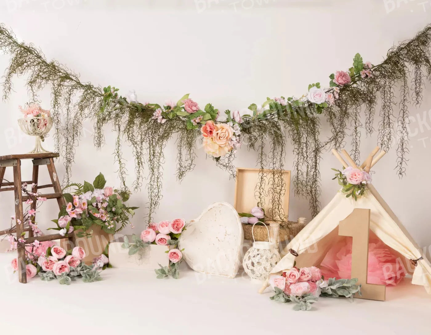 Pink Boho 8X6 Fleece ( 96 X 72 Inch ) Backdrop