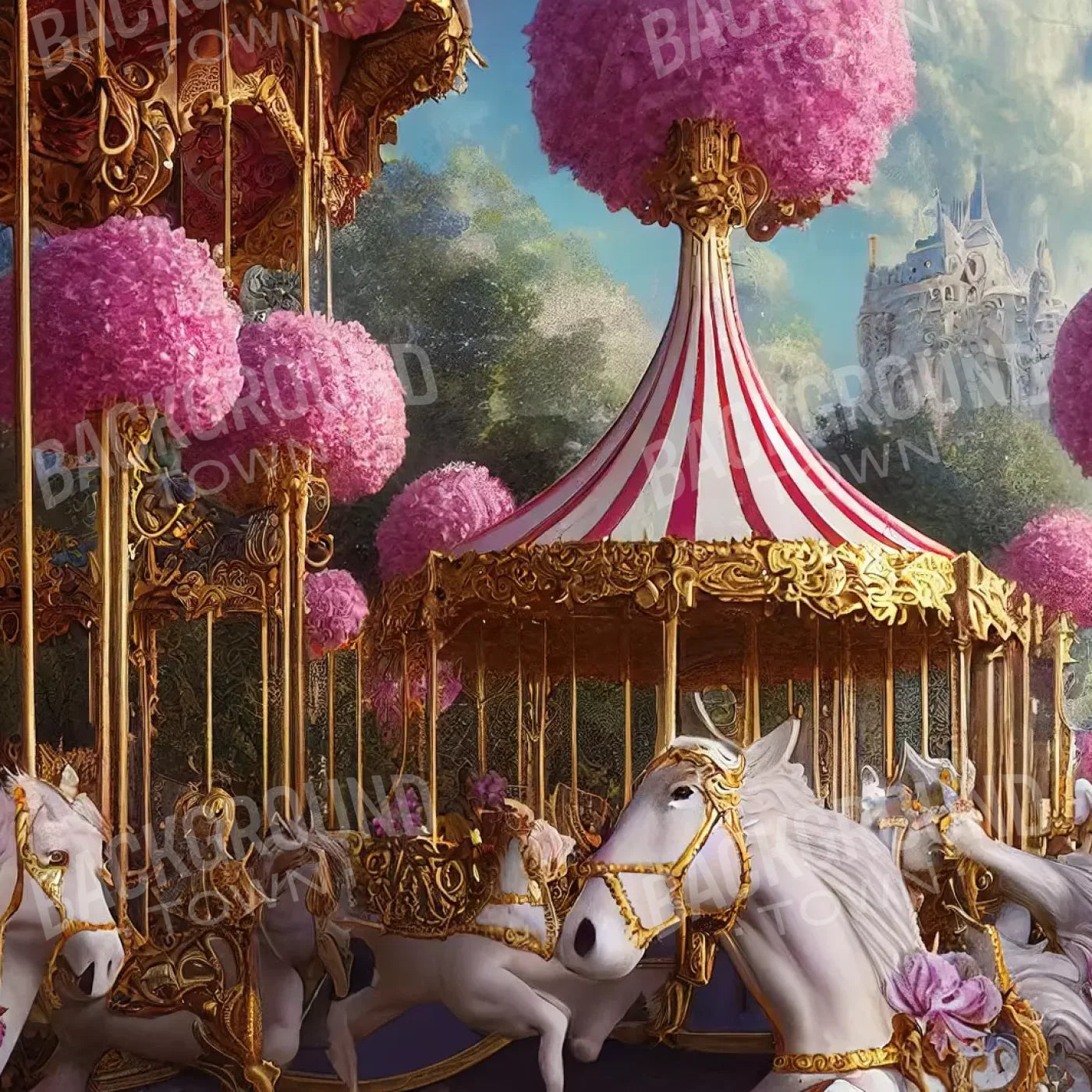 Pink Carousel Land 10’X10’ Ultracloth (120 X Inch) Backdrop