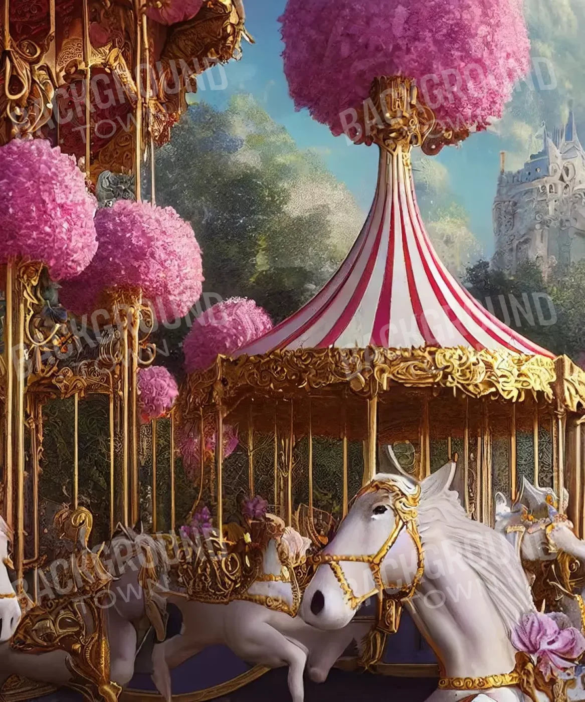 Pink Carousel Land 10’X12’ Ultracloth (120 X 144 Inch) Backdrop