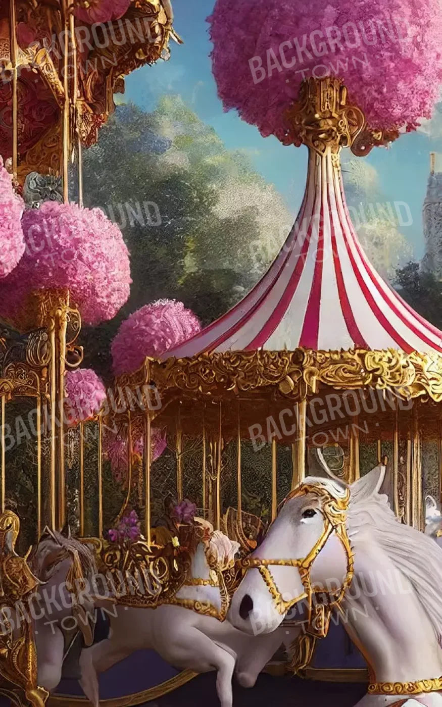 Pink Carousel Land 10’X16’ Ultracloth (120 X 192 Inch) Backdrop