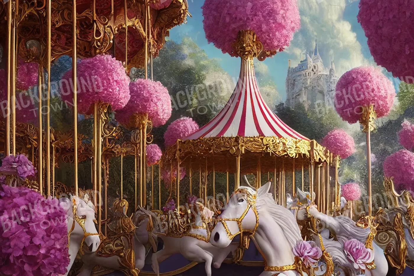 Pink Carousel Land 12’X8’ Ultracloth (144 X 96 Inch) Backdrop