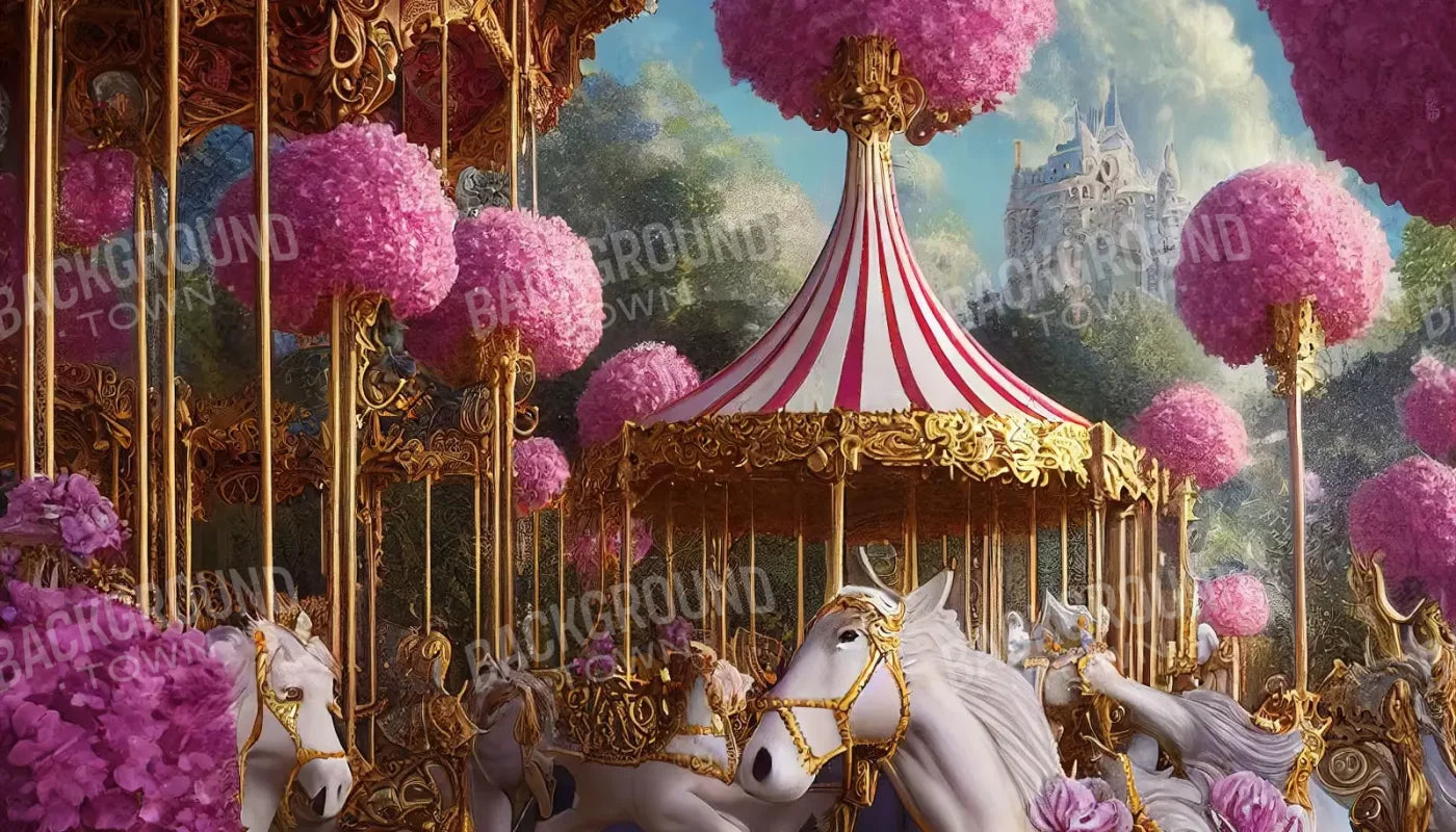 Pink Carousel Land 14’X8’ Ultracloth (168 X 96 Inch) Backdrop