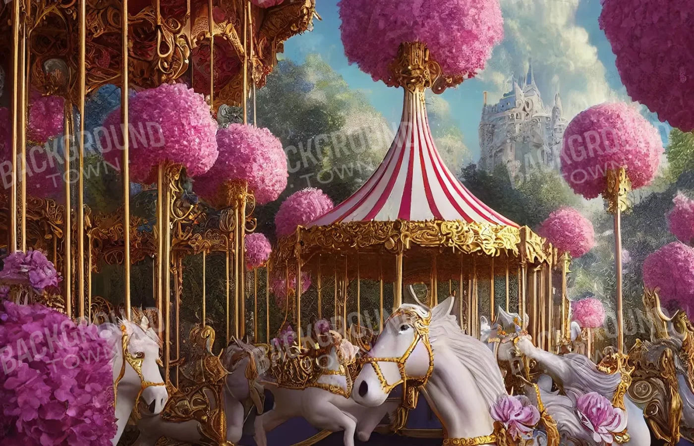 Pink Carousel Land 14’X9’ Ultracloth (168 X 108 Inch) Backdrop