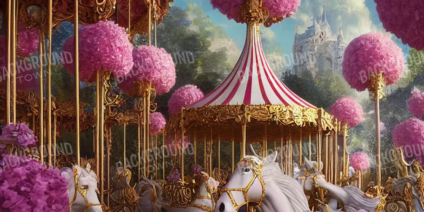 Pink Carousel Land 16’X8’ Ultracloth (192 X 96 Inch) Backdrop