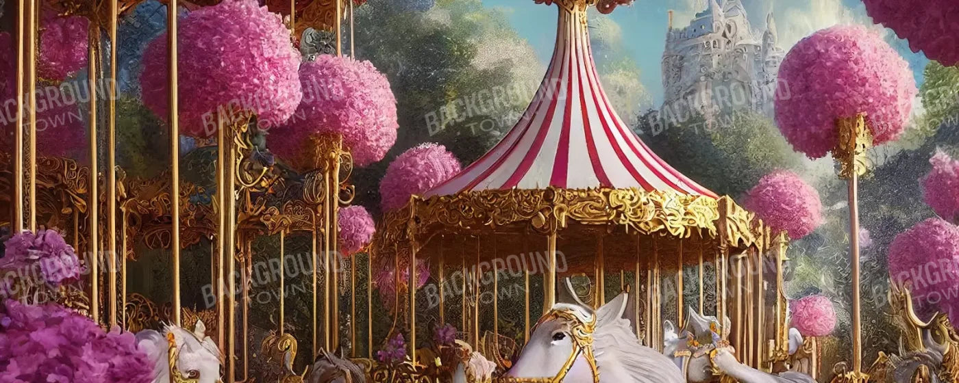 Pink Carousel Land 20’X8’ Ultracloth (240 X 96 Inch) Backdrop