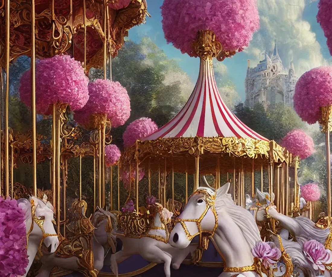 Pink Carousel Land 5’X4’2 Fleece (60 X 50 Inch) Backdrop