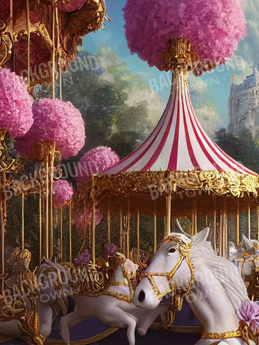 Pink Carousel Land 5’X6’8 Fleece (60 X 80 Inch) Backdrop