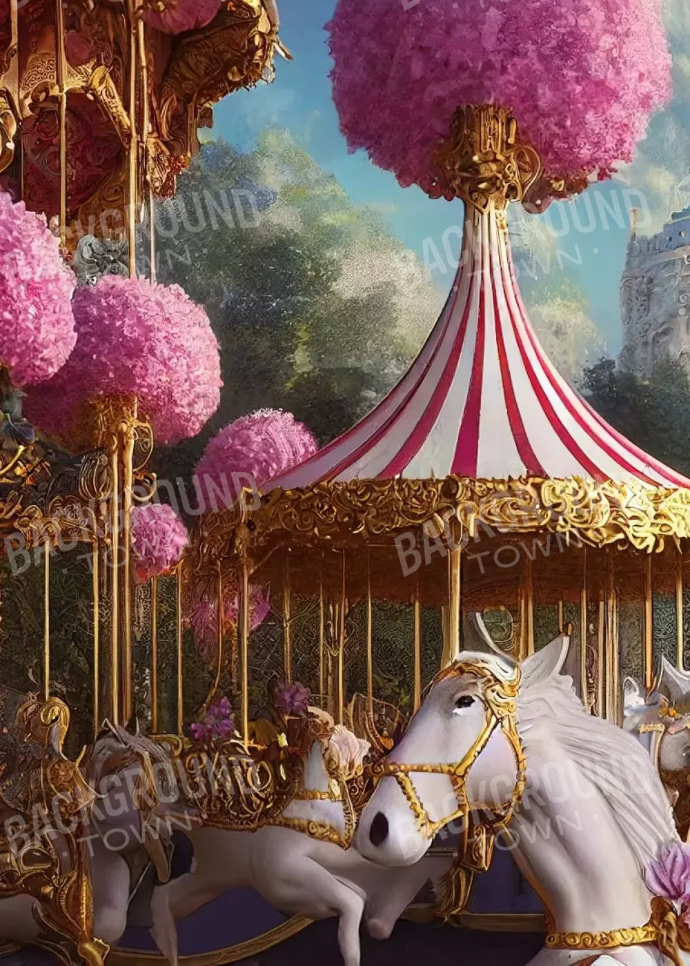 Pink Carousel Land 5’X7’ Ultracloth (60 X 84 Inch) Backdrop