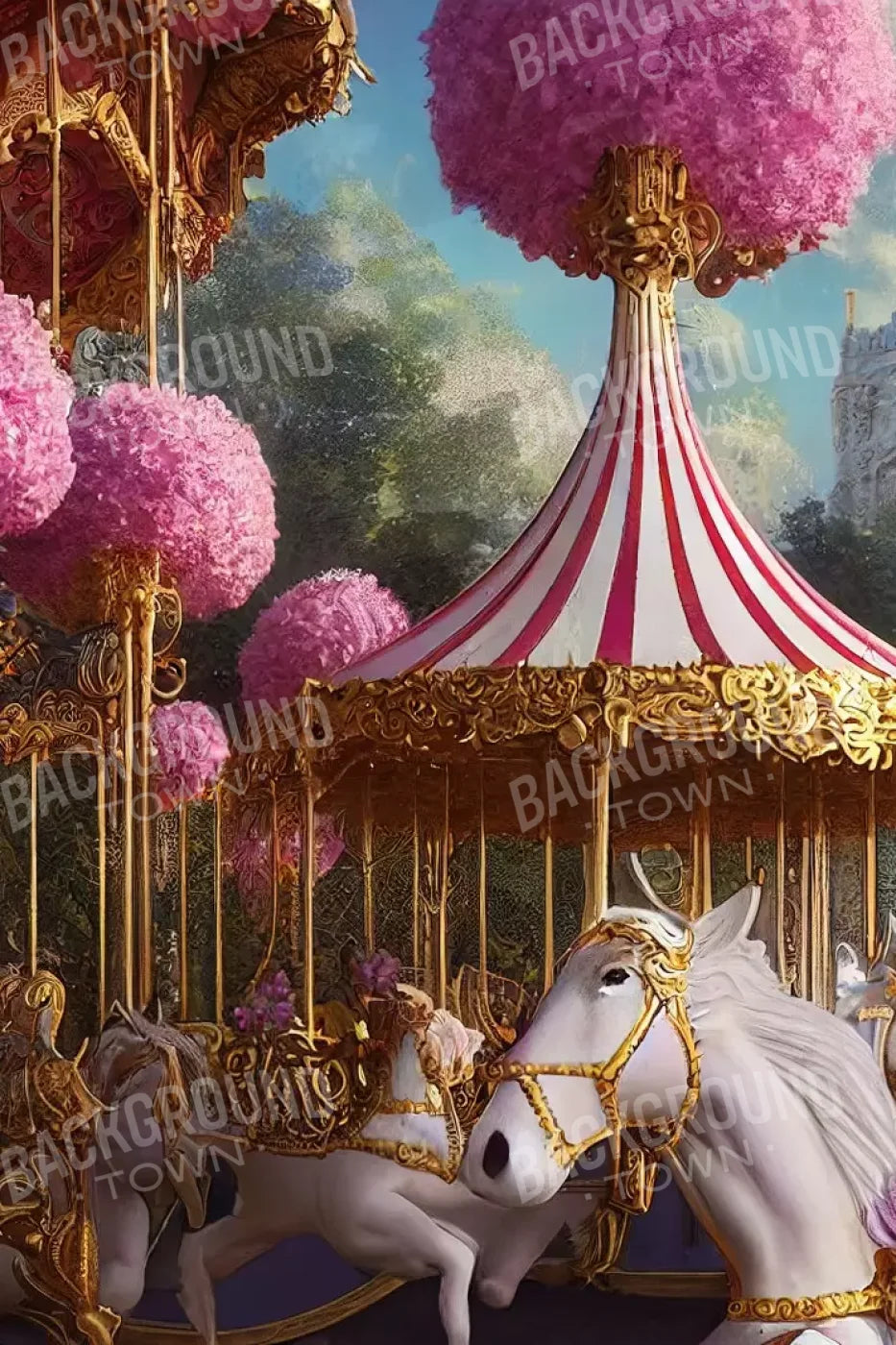 Pink Carousel Land 8’X12’ Ultracloth (96 X 144 Inch) Backdrop