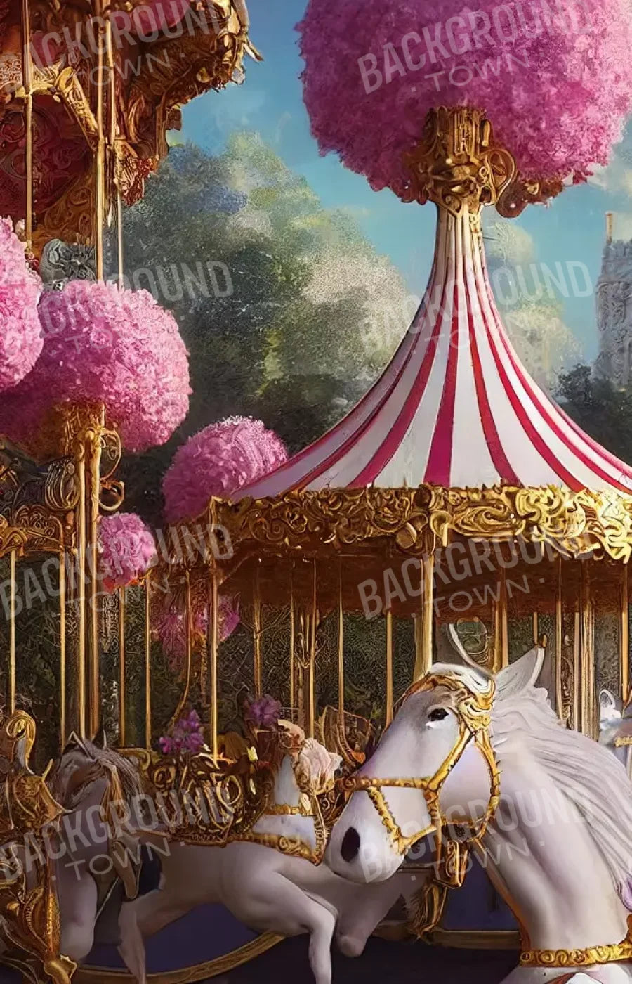 Pink Carousel Land 9’X14’ Ultracloth (108 X 168 Inch) Backdrop