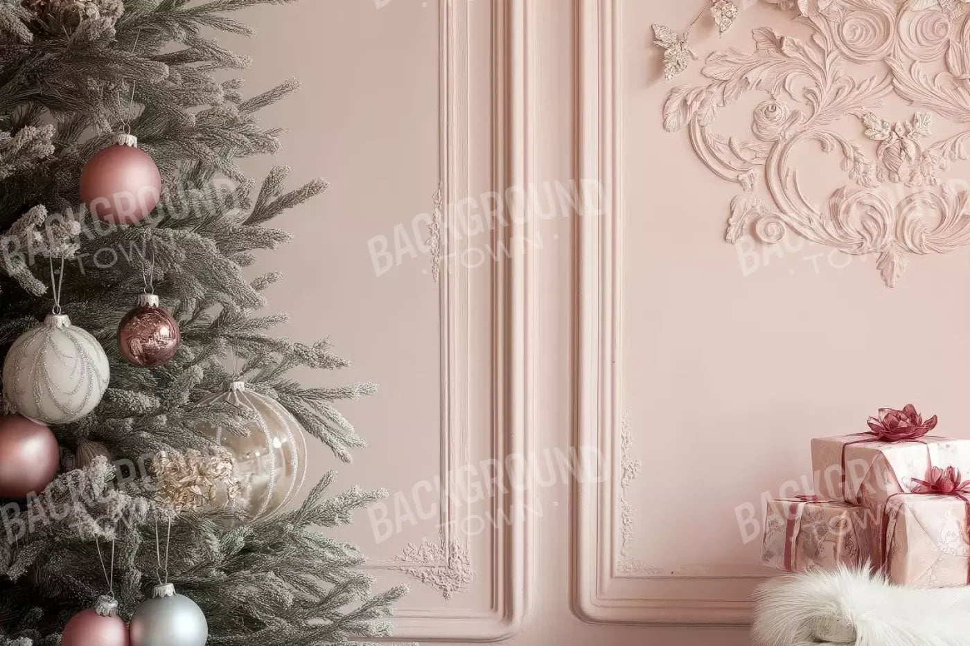 Pink Christmas Tree And Wall 12’X8’ Ultracloth (144 X 96 Inch) Backdrop