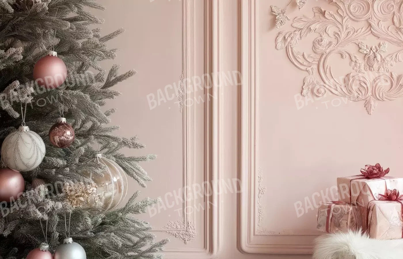 Pink Christmas Tree And Wall 14’X9’ Ultracloth (168 X 108 Inch) Backdrop