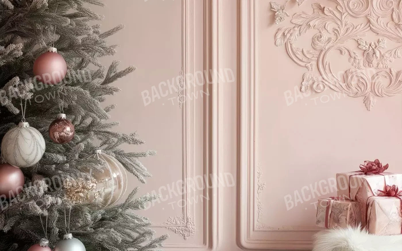 Pink Christmas Tree And Wall 16’X10’ Ultracloth (192 X 120 Inch) Backdrop