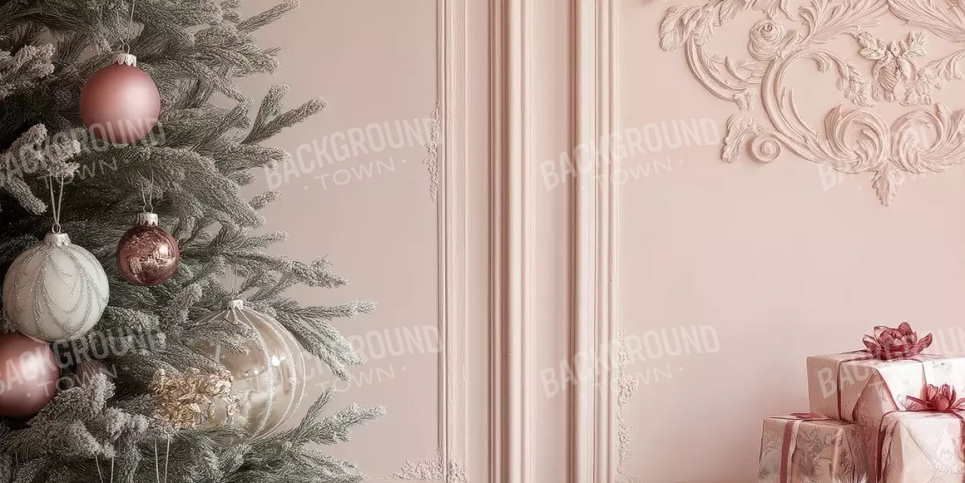 Pink Christmas Tree And Wall 16’X8’ Ultracloth (192 X 96 Inch) Backdrop