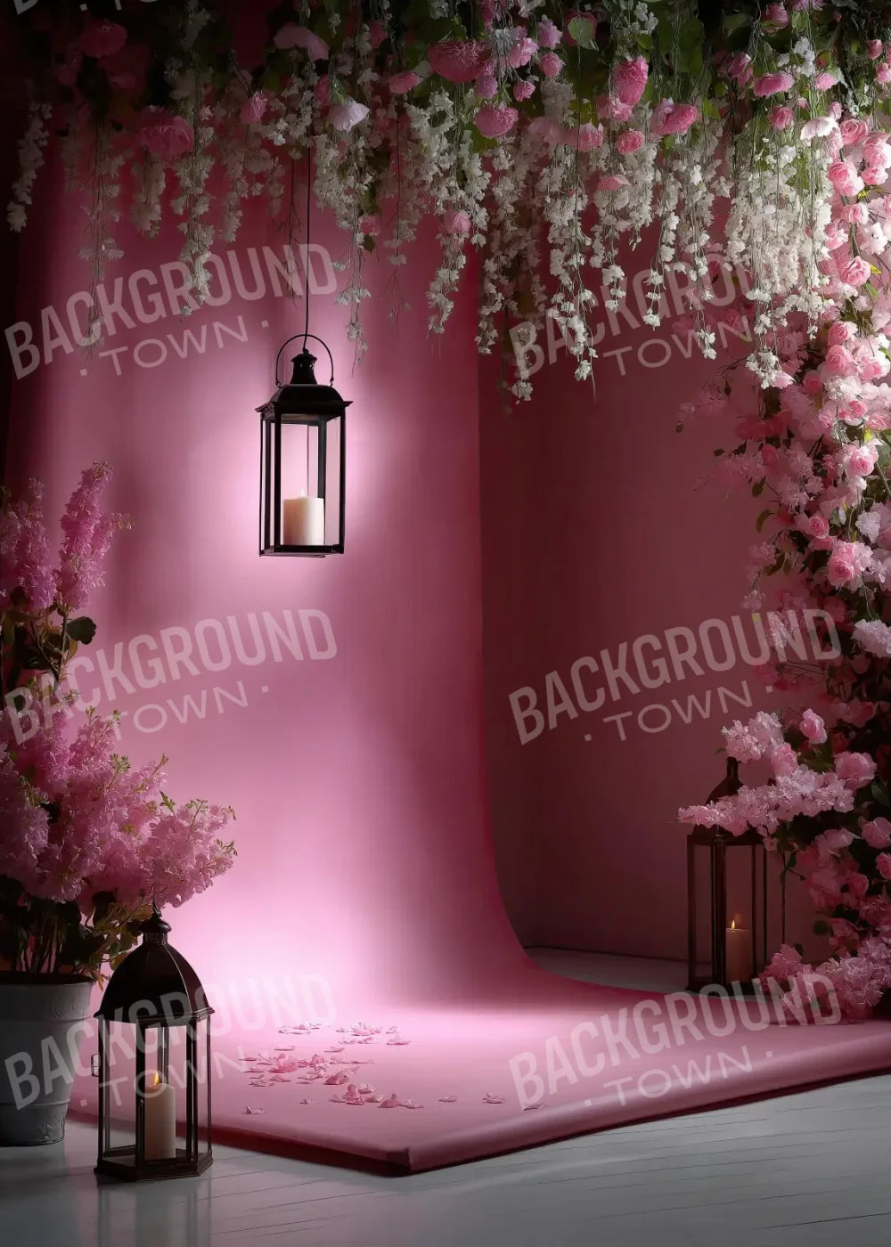 Pink Floral Corner 5’x7’ UltraCloth (60 x 84 inch) Backdrop