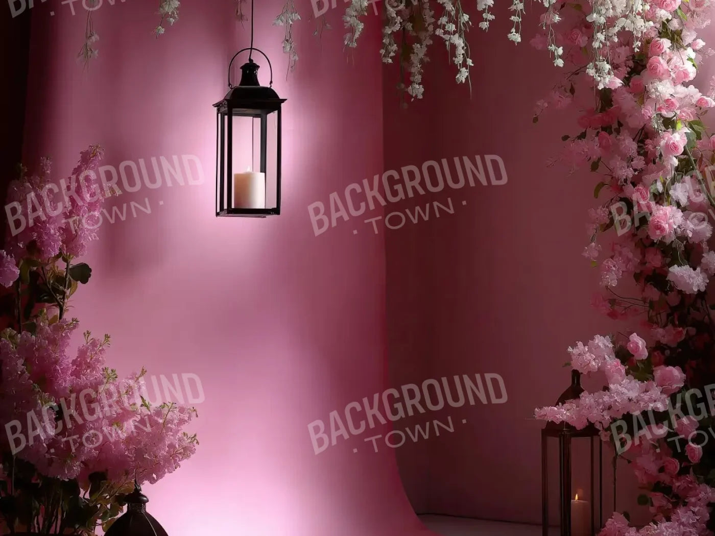 Pink Floral Corner 6’8x5’ Fleece (80 x 60 inch) Backdrop
