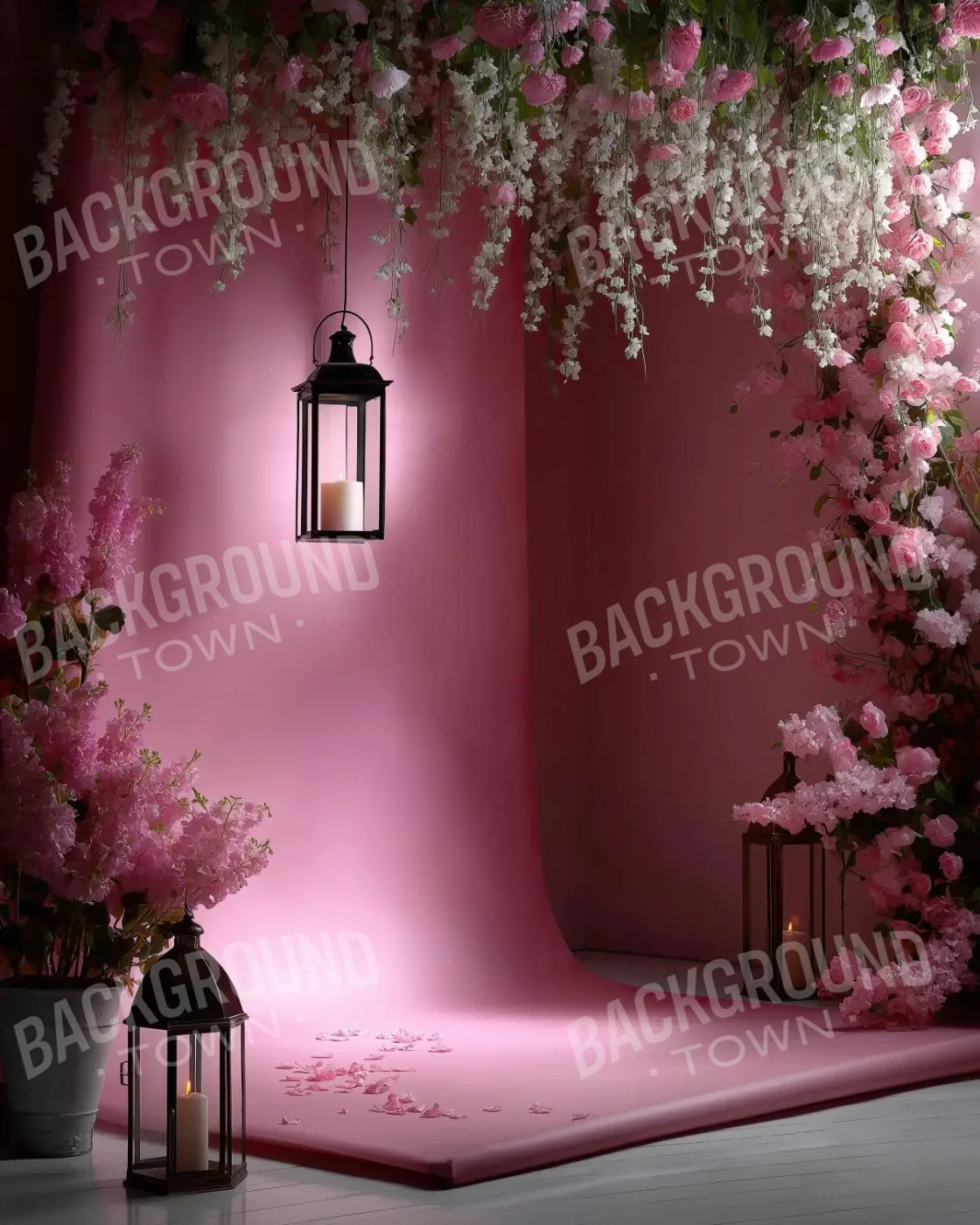 Pink Floral Corner 8’x10’ Fleece (96 x 120 inch) Backdrop